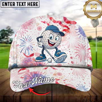 Maxcorners Golf Cartoon Golf Ball Fireworks Celebration Personalized Name 3D Cap