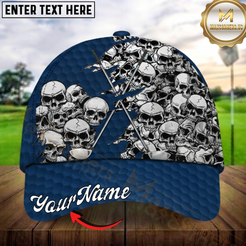 Maxcorners Golf Skull Collage Distressed Blue Design Personalized Name 3D Cap