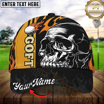 Maxcorners Golf Flaming Golf Ball Skull Artwork Personalized Name 3D Cap