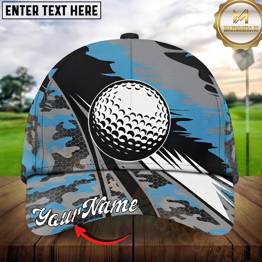Maxcorners Golf Ball Blue Camouflage Speed Pattern Personalized Name 3D Cap