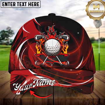 Maxcorners Golf Flaming Golf Ball Swirl Flame Artwork Personalized Name 3D Cap