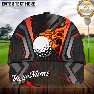 Maxcorners Golf Flaming Golf Ball Hexagon Tech Pattern Personalized Name 3D Cap