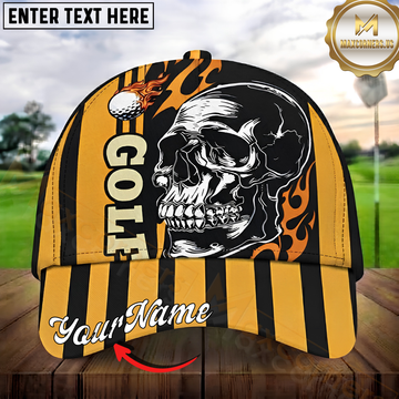 Maxcorners Golf Skull Flaming Stripe Design Personalized Name 3D Cap