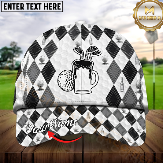 Maxcorners Golf Cap Beer Lover Argyle Personalized Name 3D Cap
