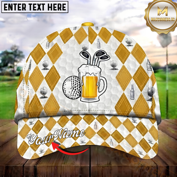 Maxcorners Golf Cap Beer Lover Argyle Personalized Name 3D Cap
