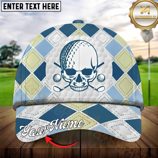 Maxcorners Golf Skull Golf Ball Graphic Argyle Pattern Personalized Name 3D Cap