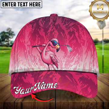 Maxcorners Golf Flamingo Golfer Tropical Pink Artwork Personalized Name 3D Cap