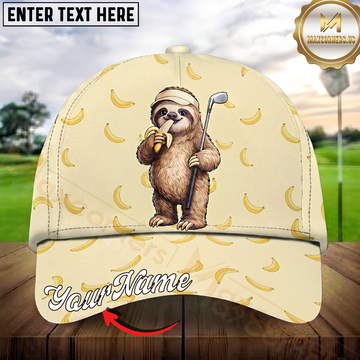 Maxcorners Golf Sloth Golfer Banana Pattern Personalized Name 3D Cap