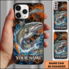 Maxcorners Fishing Orange Grunge and Fishing Rod Design Personalized Name Phone Case (12 Fish Species)