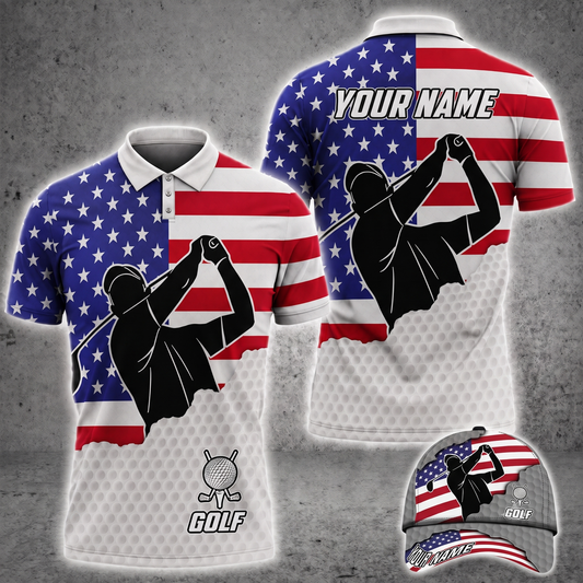 Maxcorners Golf Premium Cool American Golf Man Personalized Name All Over Printed Cap