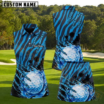 Maxcorners Blue Black Zebra Skeleton Hand Golf Ball Personalized Name 3D Golf Shirt and Golf Skirt