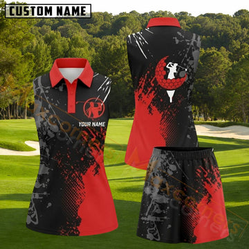 Maxcorners Black Red Grunge Golfer Golf Ball Personalized Name 3D Golf Shirt and Golf Skirt