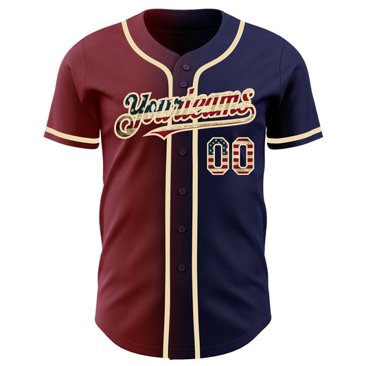 Maxcorners Custom Black Vintage USA Flag City Cream-Crimson Premium Baseball Jersey LM0210