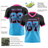 Maxcorners Custom Black Sky Blue-Pink Authentic Gradient Square Shape 7V7 Flag Football Jersey LM2605
