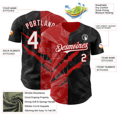 Maxcorners Custom Graffiti Pattern White Black-Red 3D Scratch Premium Baseball Jerseys LM0210
