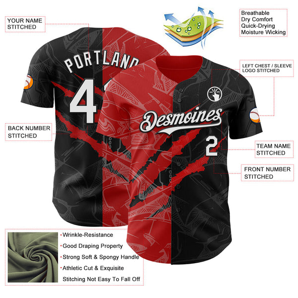 Maxcorners Custom Graffiti Pattern White Black-Red 3D Scratch Premium Baseball Jersey LM0210