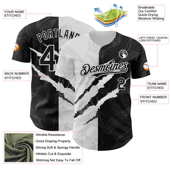 Maxcorners Custom Graffiti Pattern Black-White 3D Scratch Premium Baseball Jersey LM0210