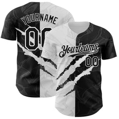 Maxcorners Custom Graffiti Pattern Black-White 3D Scratch Premium Baseball Jersey LM0210