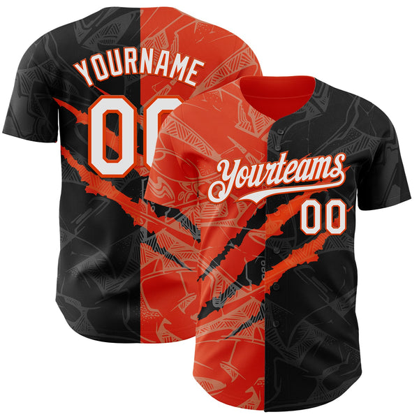 Maxcorners Custom Graffiti Pattern White Black-Orange 3D Scratch Premium Baseball Jersey LM0210