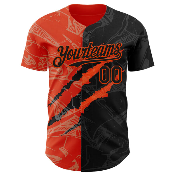 Maxcorners Custom Graffiti Pattern Black-Orange 3D Scratch Premium Baseball Jersey LM0210