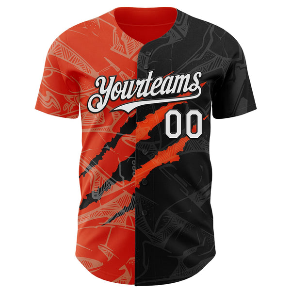 Maxcorners Custom Graffiti Pattern White Black-Orange 3D Scratch Premium Baseball Jerseys LM0210