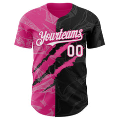 Maxcorners Custom Graffiti Pattern White Black-Pink 3D Scratch Premium Baseball Jersey LM0210