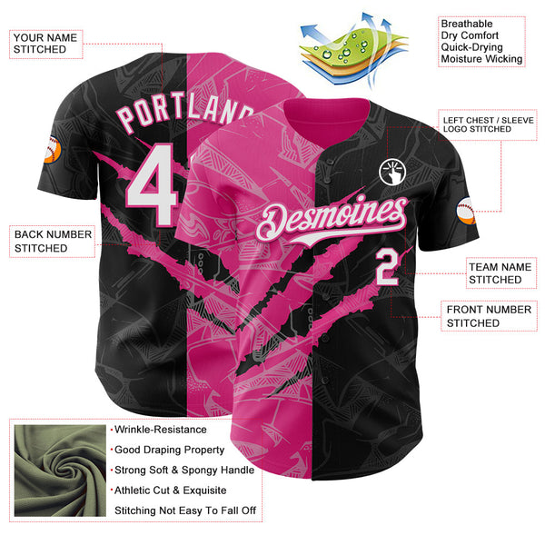 Maxcorners Custom Graffiti Pattern White Black-Pink 3D Scratch Premium Baseball Jersey LM0210