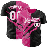 Maxcorners Custom Graffiti Pattern White Black-Pink 3D Scratch Premium Baseball Jersey LM0210