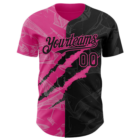 Maxcorners Custom Graffiti Pattern Black-Pink 3D Scratch Premium Baseball Jersey LM0210