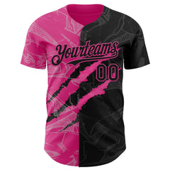Maxcorners Custom Graffiti Pattern Black-Pink 3D Scratch Premium Baseball Jersey LM0210