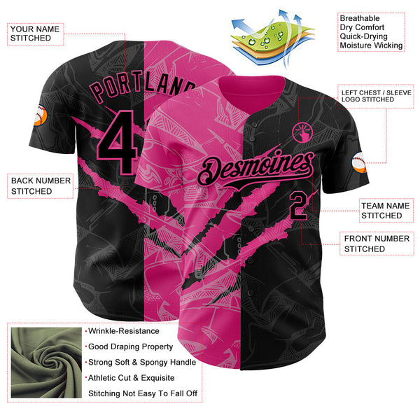 Maxcorners Custom Graffiti Pattern Black-Pink 3D Scratch Premium Baseball Jersey LM0210