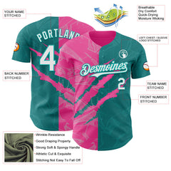 Maxcorners Custom Graffiti Pattern White Teal-Pink 3D Scratch Premium Baseball Jersey LM0210