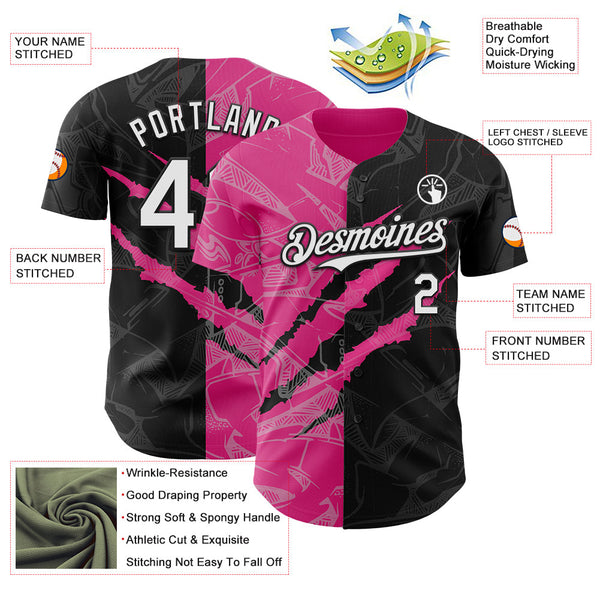 Maxcorners Custom Graffiti Pattern White Black-Pink 3D Scratch Premium Baseball Jerseys LM0210