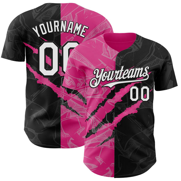 Maxcorners Custom Graffiti Pattern White Black-Pink 3D Scratch Premium Baseball Jerseys LM0210
