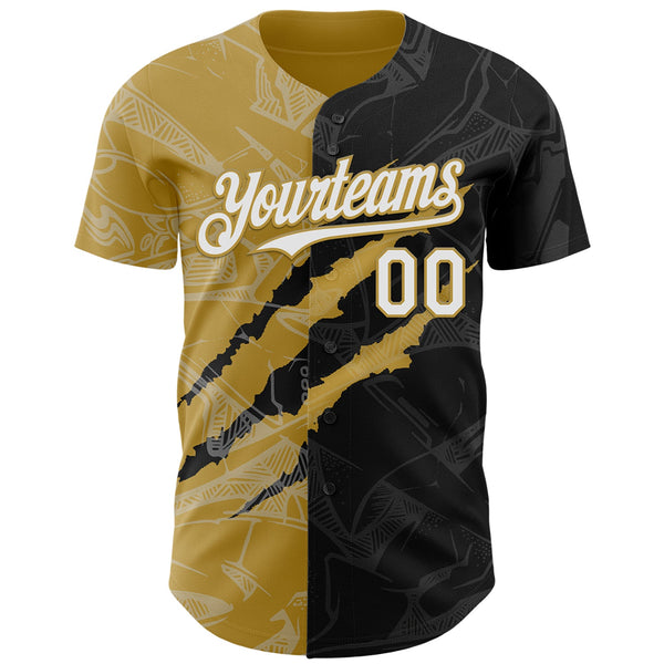 Maxcorners Custom Graffiti Pattern White Black-Old Gold 3D Scratch Premium Baseball Jersey LM0210