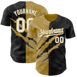 Maxcorners Custom Graffiti Pattern White Black-Old Gold 3D Scratch Premium Baseball Jersey LM0210