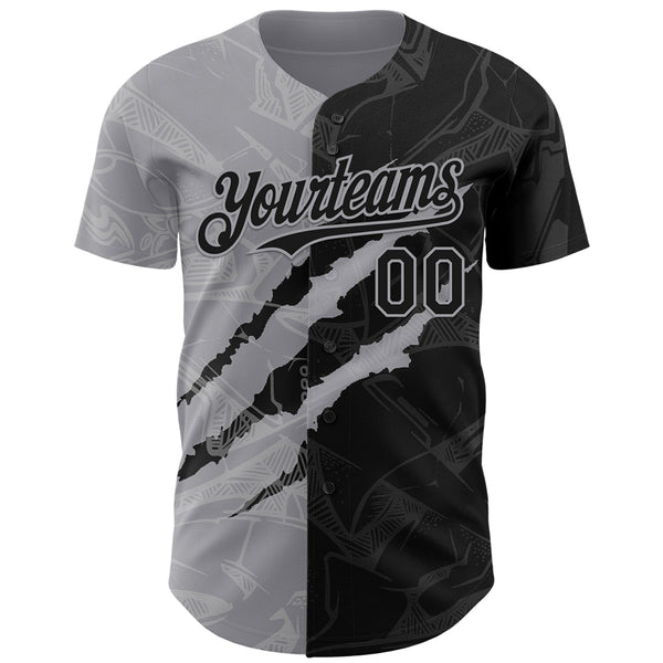 Maxcorners Custom Graffiti Pattern Black-Gray 3D Scratch Premium Baseball Jersey LM0210