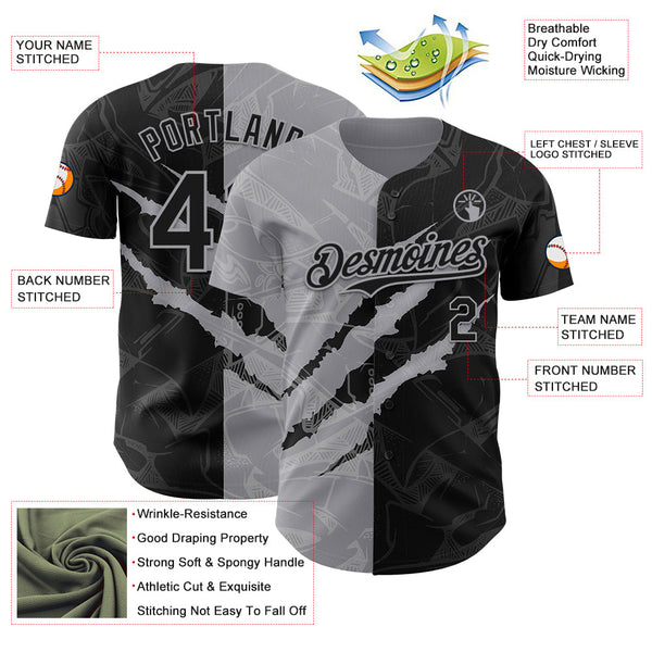 Maxcorners Custom Graffiti Pattern Black-Gray 3D Scratch Premium Baseball Jersey LM0210