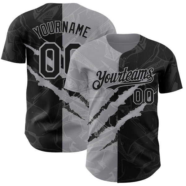 Maxcorners Custom Graffiti Pattern Black-Gray 3D Scratch Premium Baseball Jersey LM0210