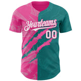 Maxcorners Custom Graffiti Pattern White Teal-Pink 3D Scratch Premium Baseball Jerseys LM0210
