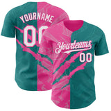 Maxcorners Custom Graffiti Pattern White Teal-Pink 3D Scratch Premium Baseball Jerseys LM0210