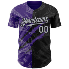 Maxcorners Custom Graffiti Pattern Gray Black-Purple 3D Scratch Premium Baseball Jersey LM0210