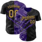 Maxcorners Custom Graffiti Pattern Old Gold Black-Purple 3D Scratch Premium Baseball Jersey LM0210