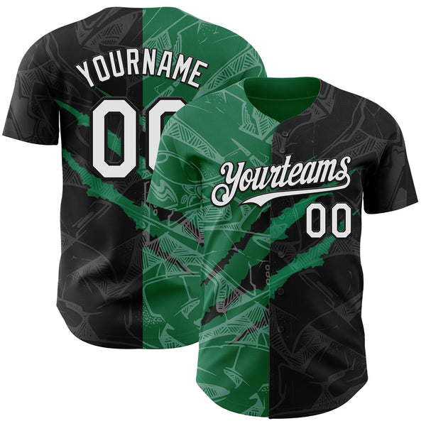 Maxcorners Custom Graffiti Pattern White Black-Kelly Green 3D Scratch Premium Baseball Jerseys LM0210