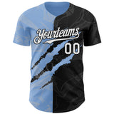 Maxcorners Custom Graffiti Pattern White Black-Light Blue 3D Scratch Premium Baseball Jerseys LM0210