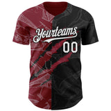 Maxcorners Custom Graffiti Pattern White Black-Crimson 3D Scratch Premium Baseball Jersey LM0210