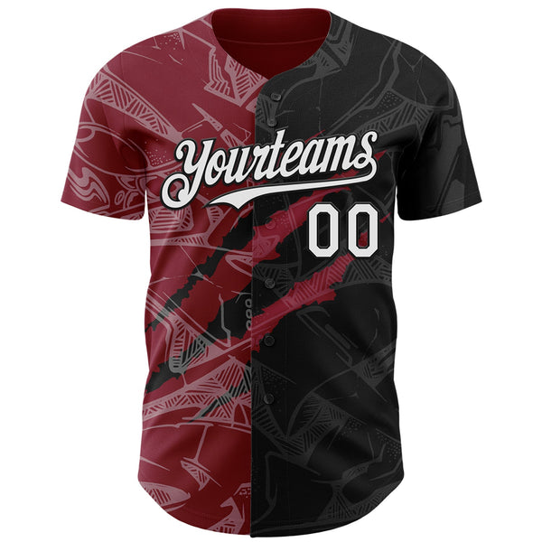 Maxcorners Custom Graffiti Pattern White Black-Crimson 3D Scratch Premium Baseball Jersey LM0210