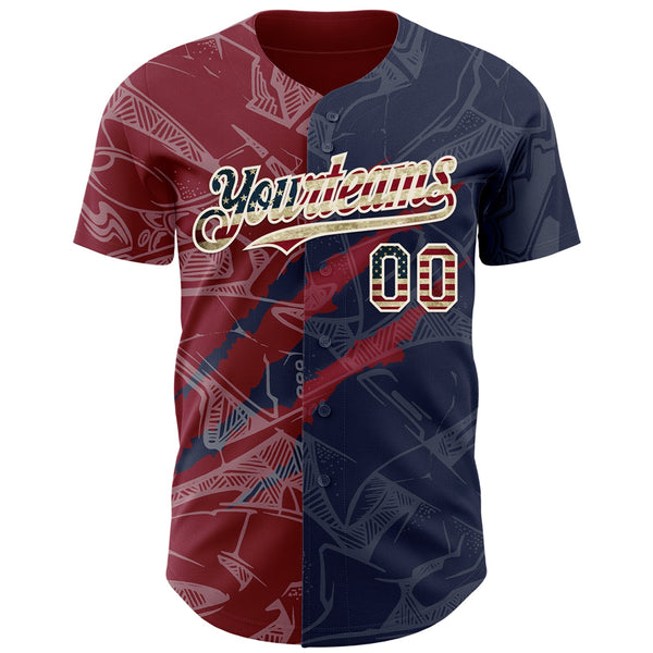 Maxcorners Custom White Red-Royal Premium American Flag Fashion Baseball Jersey LM0210