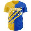 Maxcorners Custom Graffiti Pattern White Thunder Blue-Yellow 3D Scratch Authentic Baseball Jersey LM2605