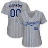 Maxcorners Custom Gray Navy Pinstripe Navy-Light Blue Authentic Baseball Jersey LM2605